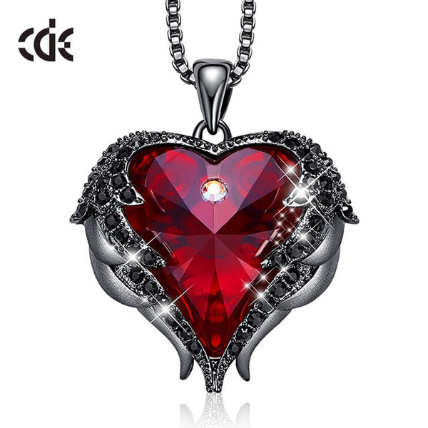 CDE Women Silver Color Necklace Embellished with Crystals from Swarovski Necklace Angel Wings Heart Pendant Valentines Gift