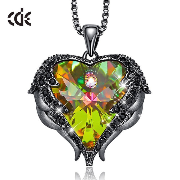 CDE Women Silver Color Necklace Embellished with Crystals from Swarovski Necklace Angel Wings Heart Pendant Valentines Gift
