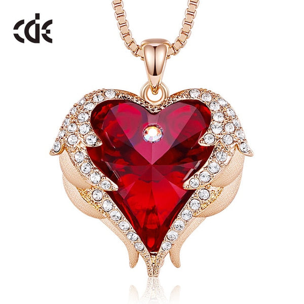 CDE Women Silver Color Necklace Embellished with Crystals from Swarovski Necklace Angel Wings Heart Pendant Valentines Gift