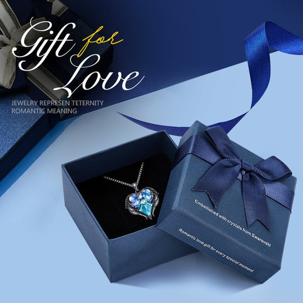 CDE Women Silver Color Necklace Embellished with Crystals from Swarovski Necklace Angel Wings Heart Pendant Valentines Gift