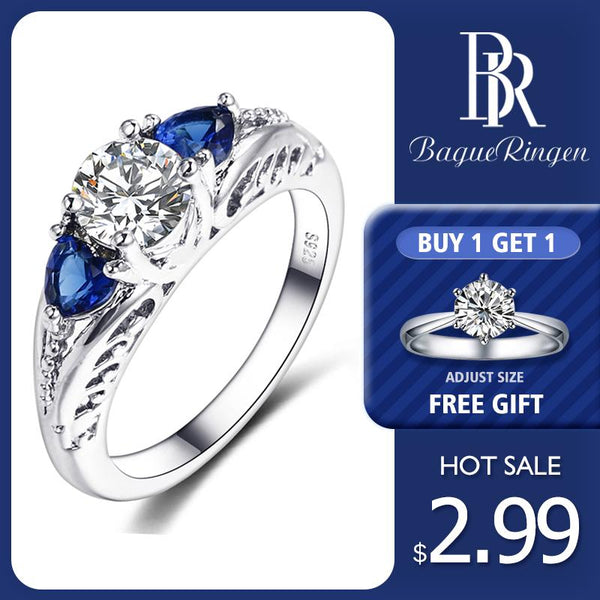 Bague Ringen Classic 100% 925 Sterling Silver Sapphire Gemstone Wedding Engagement Rings for Women Fine Jewelry Gift Wholesale
