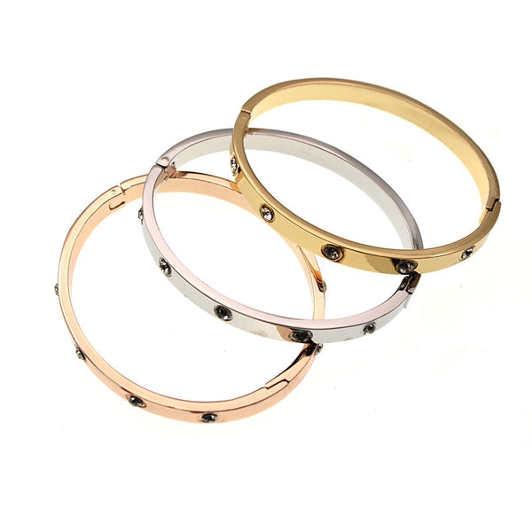 Trendy Brand Women Bracelets & Bangles Open Cuff Design Stainless Steel Crystal Bracelets Luxury Gold Jewelry for Wedding 17CM