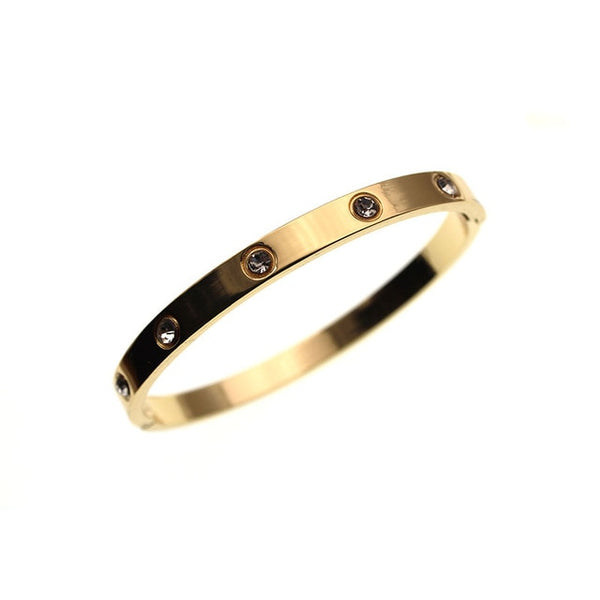 Trendy Brand Women Bracelets & Bangles Open Cuff Design Stainless Steel Crystal Bracelets Luxury Gold Jewelry for Wedding 17CM