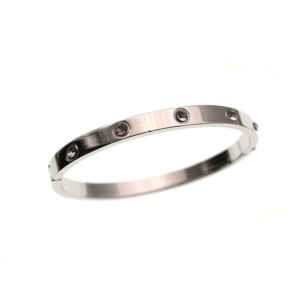 Trendy Brand Women Bracelets & Bangles Open Cuff Design Stainless Steel Crystal Bracelets Luxury Gold Jewelry for Wedding 17CM