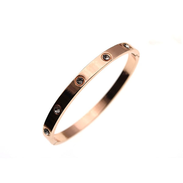 Trendy Brand Women Bracelets & Bangles Open Cuff Design Stainless Steel Crystal Bracelets Luxury Gold Jewelry for Wedding 17CM