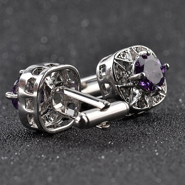 Fashion Luxury Crystal Cufflinks 2 Colors Option White Qurple Top Quality Rhinestone Design Hotsale Cufflink Whoelsale & Retail