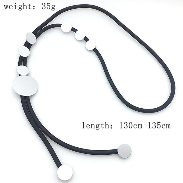 EMPRESS  Simple Retro Charm Small Dots Aluminum Chain Foam Long Necklace Cardigan Collar Leather Women Jewelry Gifts
