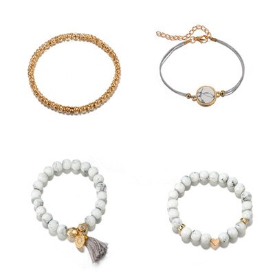 Tocona Bohemian Heart Beads Tassel Layered Bracelet Set for Women Handmade Chains Rope Adjustable Bangle Set Anklet 6905